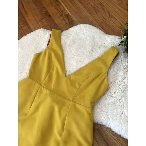 ASOS Mustard Yellow V-neck Tulip Teacup Dress Size 12 - Picture 2 of 9